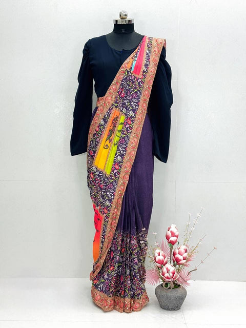 NEW DESIGNER HEAVY NATURAL SILK FANCY DIGITAL PRINT WITH  REAL MIRROR HANDWORK saree
