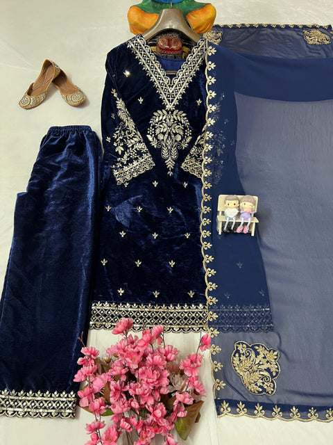 NEWLY LAUNCHED VELVET KURTI-PANT SET