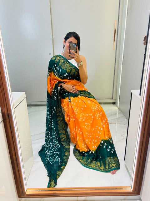 New Bandhani Art Silk With Zari Waving Saree