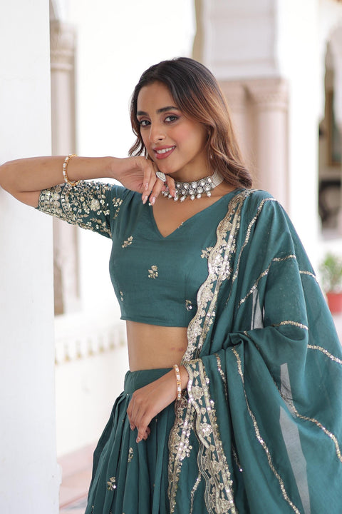 New Desirable Women's Lehenga Made With Vichitra Silk With Rich Sequins Embroidery work Blouse and Designer Embroidered work Dupatta