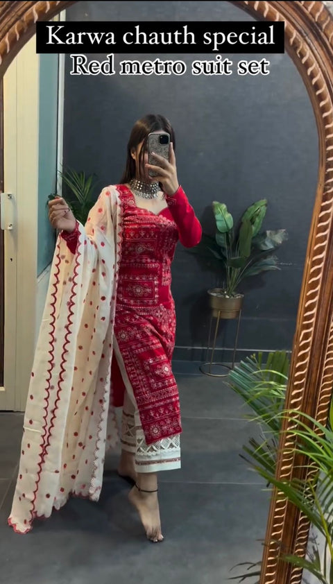 New Designer Party Wear & Festivitie Look Pur Roman Silk Top Bottom & Dupatta Set