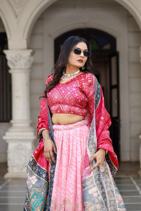 New jecard viscose viscose position print With jecard Touch Up  lehenga