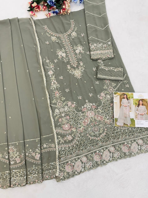 New beautiful Multi Thread & Jari WithSequence Embroidery Stich Khatli Work dress