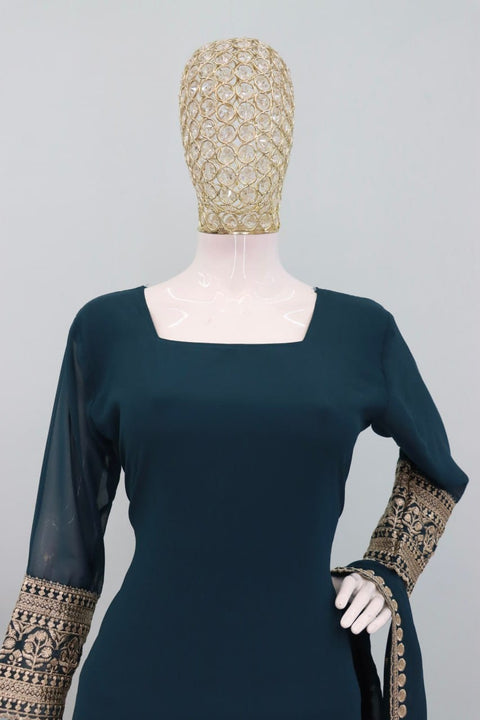 New Exclusively  Festive & Party Wear Heavy Fox Georgette With With Embroidery Sequence Work Top -Palazzo And Dupatta Set