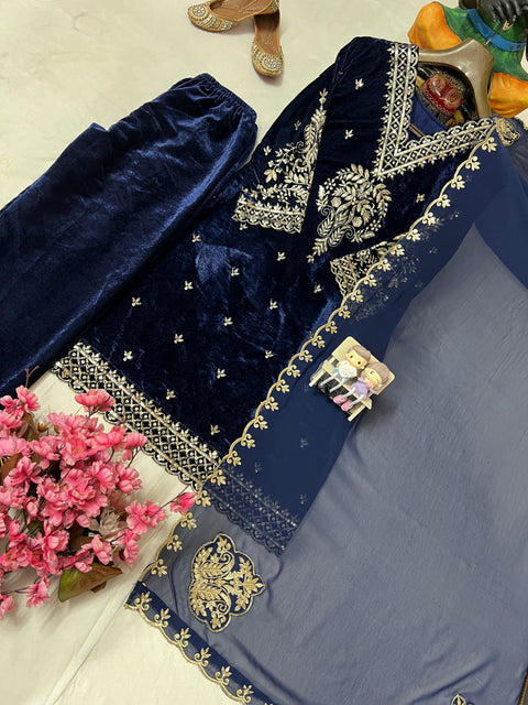 NEWLY LAUNCHED VELVET KURTI-PANT SET