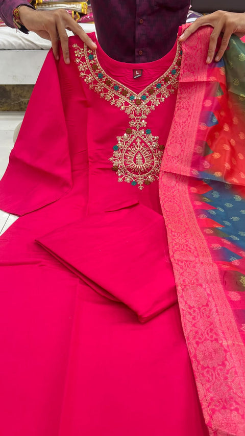 New HEVAY DIMOND SILK COTTON FABRIC NECK WORK* Dress