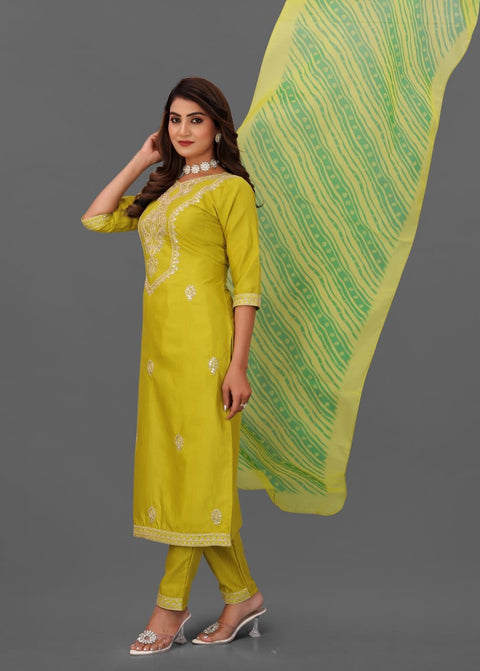 New premium Cotton Blend Fully Stiched Kurta and Pant & Dupatta Set