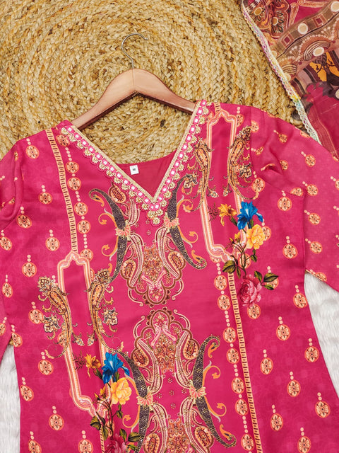 New launching Multicoloured  print with  work and Dupatta