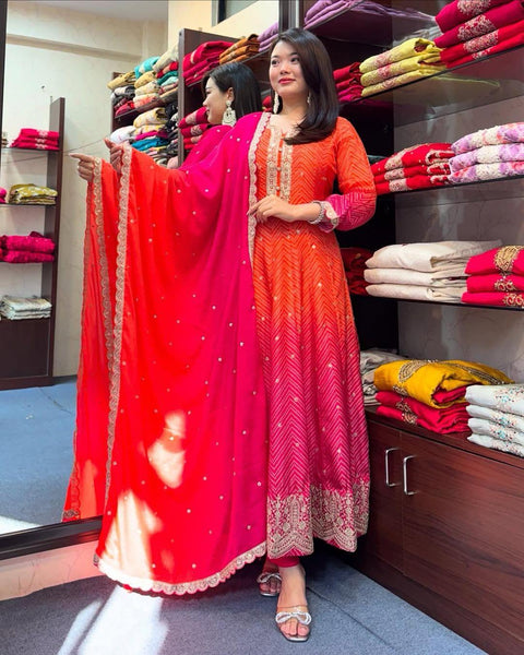 New Luxurious Feel Exclusive Chinon fabric kurta and dupatta