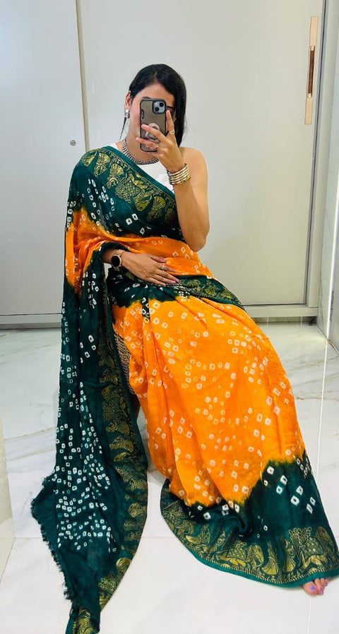New Bandhani Art Silk With Zari Waving Saree