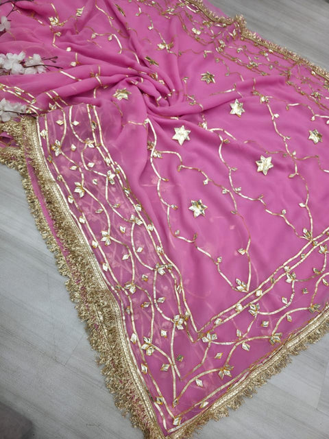 New pure chiffonJaipur Hand Dye Beautiful Gota Patti Work saree