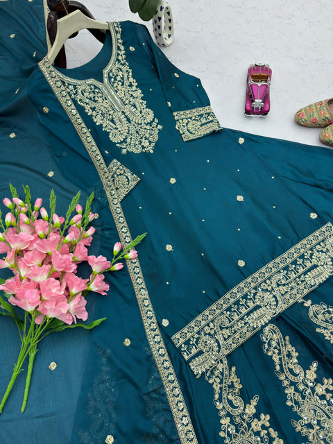 NEW Launching Designer Party WearHeavy Chinon Silk Plazo with Dupatta