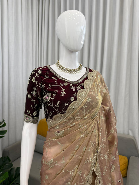 New Premium beautiful Designer Peplum & Bell Bottom Set On Reyon Febric With Thred & Real mirror work Dress