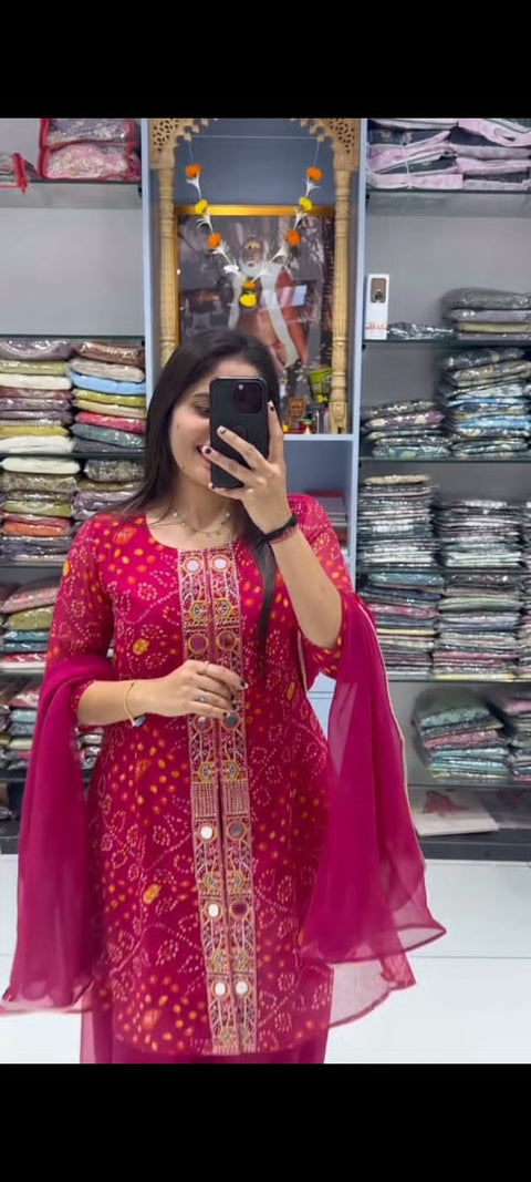 New Beautiful Purple And Pink Bandhani Printed Plazo set