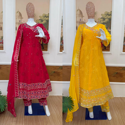 New FESTIVAL SPECIAL EMBROIDERED GOWN WITH DUPATTA & PENT3 PIECE EMBROIDERED GOWN