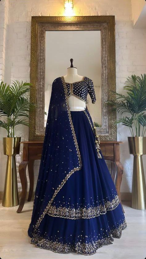 New Premium Premium  Georgette Embellished With Beautiful Embroidery lehenga