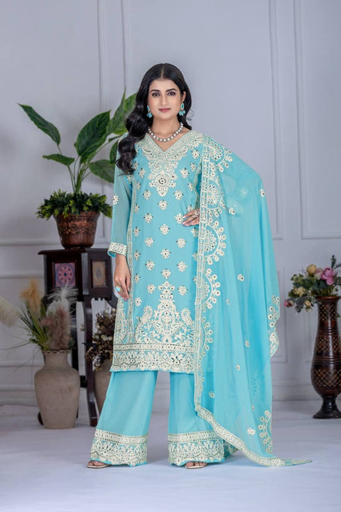 New HEAVY FUAX GEORGEET EMBROIDERY SEQUENCES DESIGNER PARTY WEAR SUIT