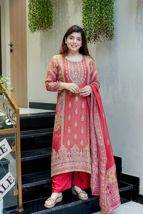 New Premium Chinon  3-piece ready-made kurti set
