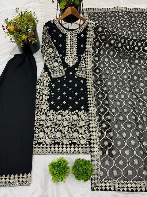 New Designer Party Wear Look Top-Plazzo and Dupatta With Heavy Embroidery Work