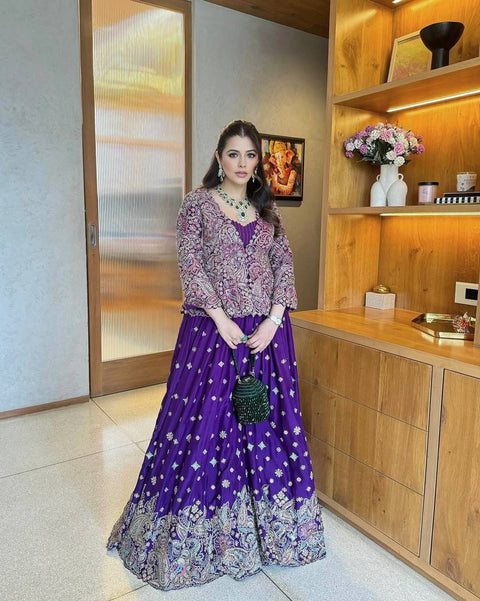 NEW DESIGNER GOWN WITH KOTI SET IN BEAUTIFUL THREAD EMBROIDERY WORK