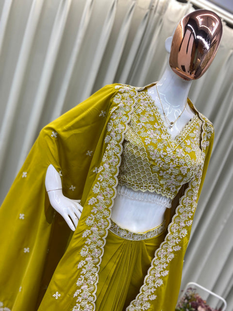 New beautiful WEDDING WEAR THREE PIECE BLOUSE,SKIRT AND SHRUGE WITH SEQUANCE EMBROIDERY WORK