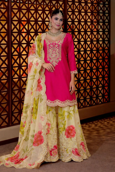 New Designer Party Top Pallazo & Dupatta Set