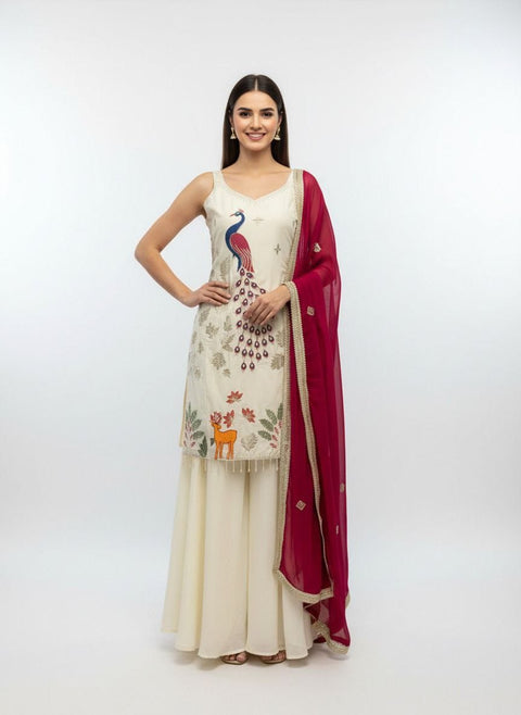 New Premium Heavy Embroidered  Work Nesral france crap SilkCotton Inner Kurti