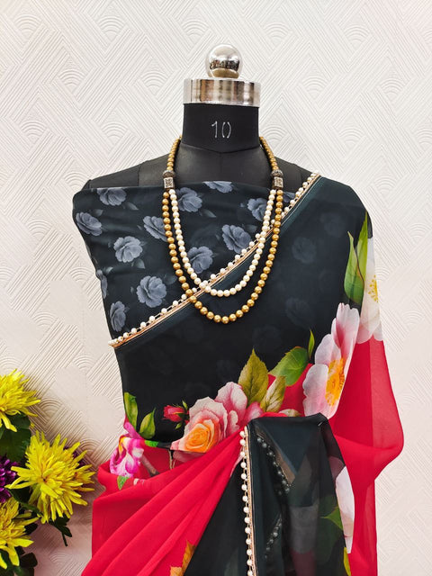 New Digital Print with pearl lace border saree