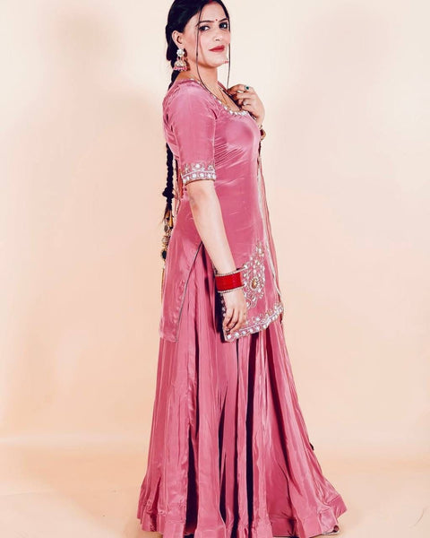 New DESIGNER HEAVY NATURAL CREAP EMBROIDERED SEQUENCE WORK WITH FANCY TOP SHARARA DUPATTA SET