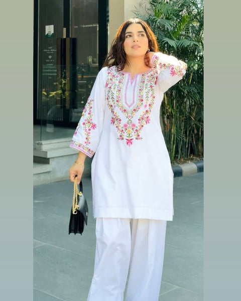 New Designer Natural Crep Silk Top-Bottom And Dupatta Set Fully Stitched Ready To Wear