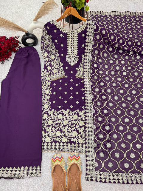 New Designer Party Wear Look Top-Plazzo and Dupatta With Heavy Embroidery Work