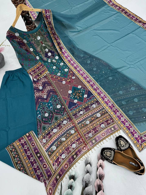NEW DESIGNER HEAVY FUAX GEORGETTE DIGITAL PRINT HAND WORK FANCY SALWAR SUIT