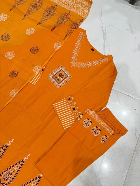 New Pure Cotton discharge print kurti with pant and mulmul printed dupatta
