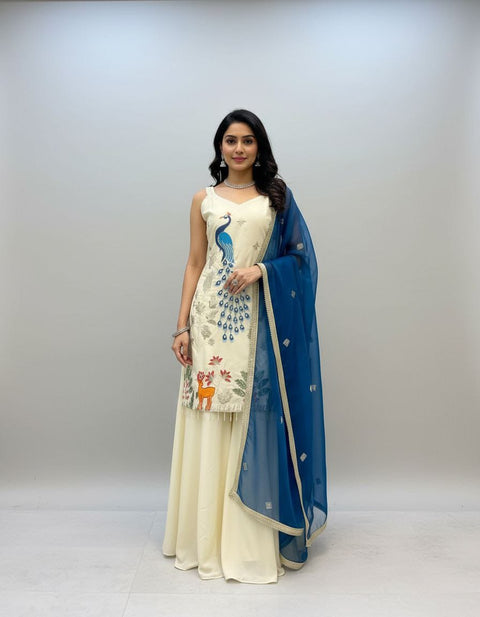 New Premium Heavy Embroidered  Work Nesral france crap SilkCotton Inner Kurti