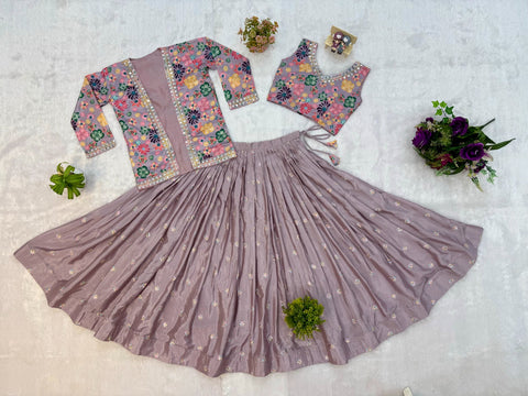 New PURE CHINON FABRIC & HEAVY EMBROIDERYEXCLUSIVE LEHENGA, BLOUSE & KOTI SET