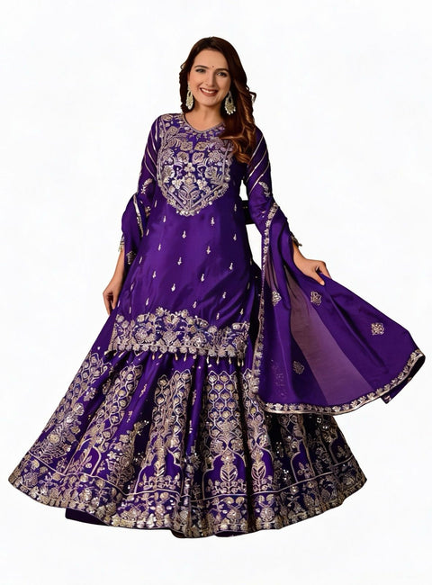 New Premium chinon Silk thread with Sequnce with Fourside lace broder  Dress