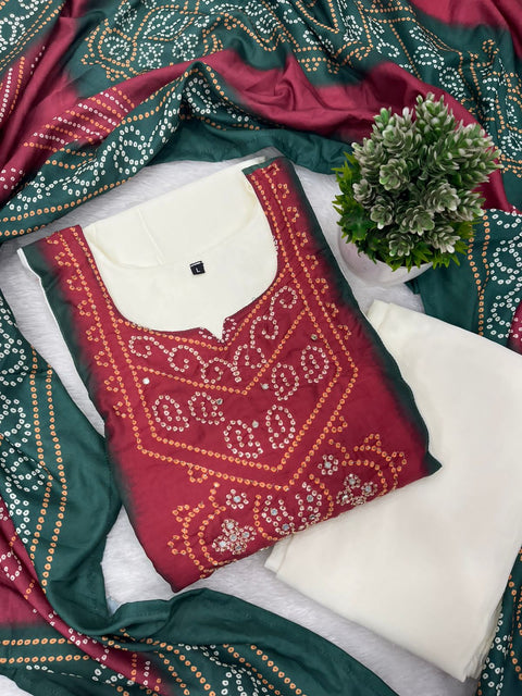 New New Heavy Mirror Work Patch Kurti Dupatta Set 3pc DRESS SET