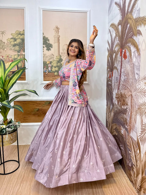 New PURE CHINON FABRIC & HEAVY EMBROIDERYEXCLUSIVE LEHENGA, BLOUSE & KOTI SET