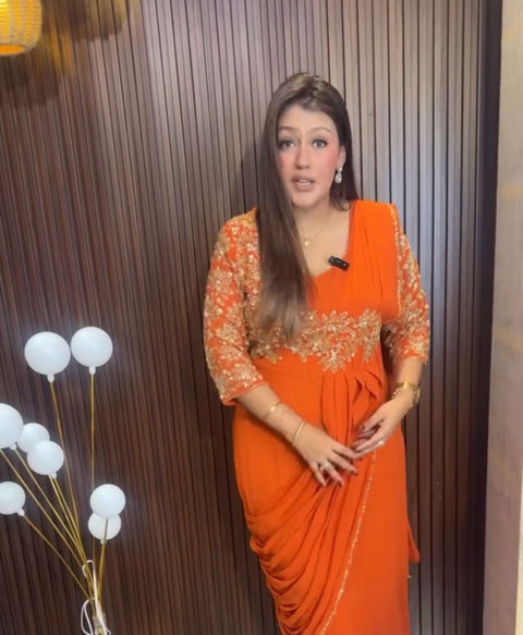 New Super Trending Embroidery cording work  gown saree
