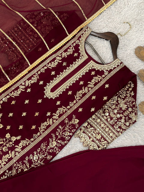 New PRESENTING 3 PIECE STYLISH KURTI, PLAZZO AND DUPATTA WITH BEAUTIFUL EMBROIDERY SEQUENCE WORK