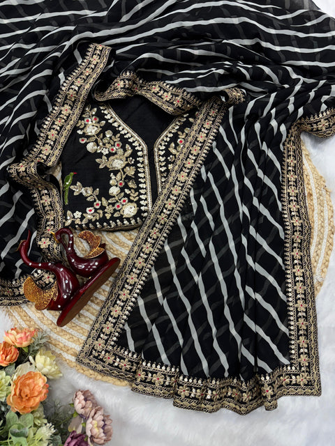 New Premium Beautiful leriya print with lace border work saree