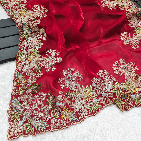NEW ZIMMY CHU DESIGNER HEAVY EMBRODERY WORK SAREE