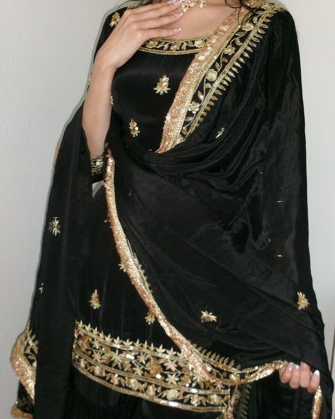 New Heavy Natural Crep With Heavy Embroidery Sequence  Work Sarara Plazo