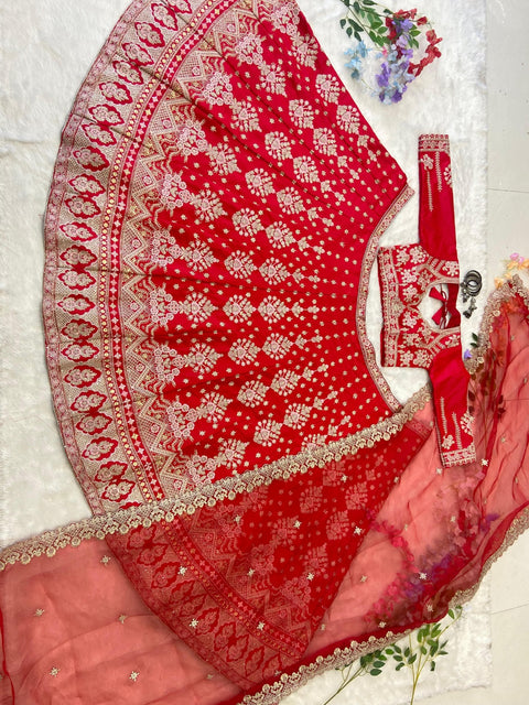 New Premium Malai Satin Embellished With Beautiful Thread Embroidery lehenga