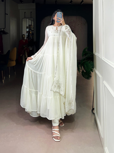 New premium marble fabric, with elegant foil workFlared Anarkali Dress