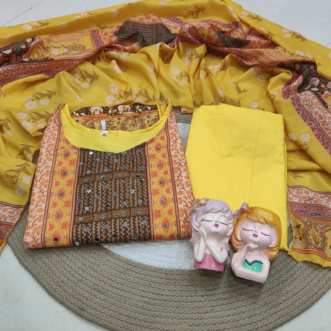 New Beautiful maslin with original MIRROR workstraight-cut Kurti