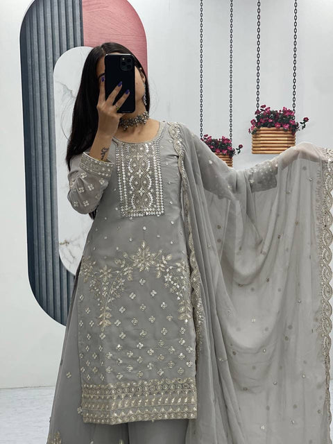 New Designer Party Wear Top Plazzo & Dupatta Set