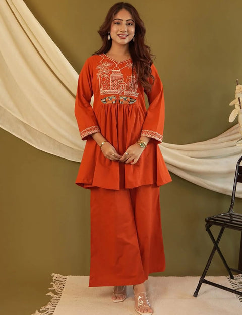 New Premium Orange Sparrow Women’s Ethnic Co-Ord Set