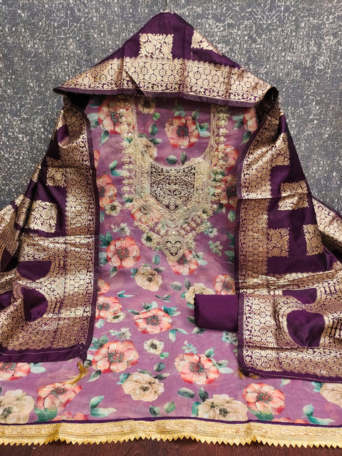 New modal chanderi print with coding work Exclusive Dress Material Suit