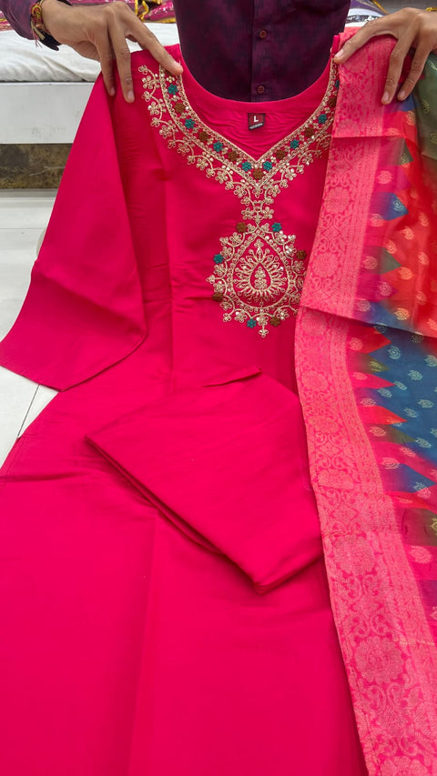 New HEVAY DIMOND SILK COTTON FABRIC NECK WORK* Dress